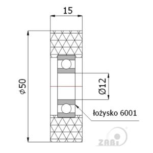 ROLKA POLIURETANOWA 15X50X12 ŻÓŁTA ŁOŻ.6001 RS